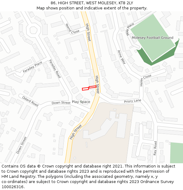 86, HIGH STREET, WEST MOLESEY, KT8 2LY: Location map and indicative extent of plot