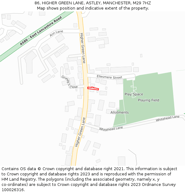 86, HIGHER GREEN LANE, ASTLEY, MANCHESTER, M29 7HZ: Location map and indicative extent of plot