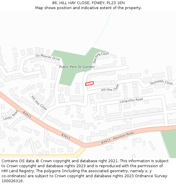 86, HILL HAY CLOSE, FOWEY, PL23 1EN: Location map and indicative extent of plot