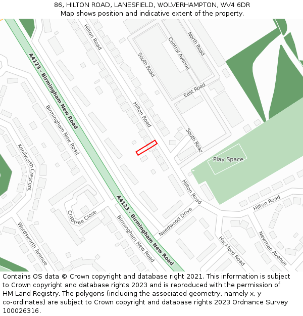 86, HILTON ROAD, LANESFIELD, WOLVERHAMPTON, WV4 6DR: Location map and indicative extent of plot