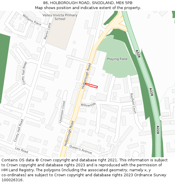 86, HOLBOROUGH ROAD, SNODLAND, ME6 5PB: Location map and indicative extent of plot