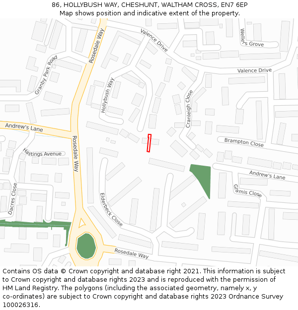 86, HOLLYBUSH WAY, CHESHUNT, WALTHAM CROSS, EN7 6EP: Location map and indicative extent of plot