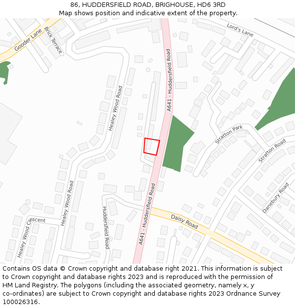 86, HUDDERSFIELD ROAD, BRIGHOUSE, HD6 3RD: Location map and indicative extent of plot