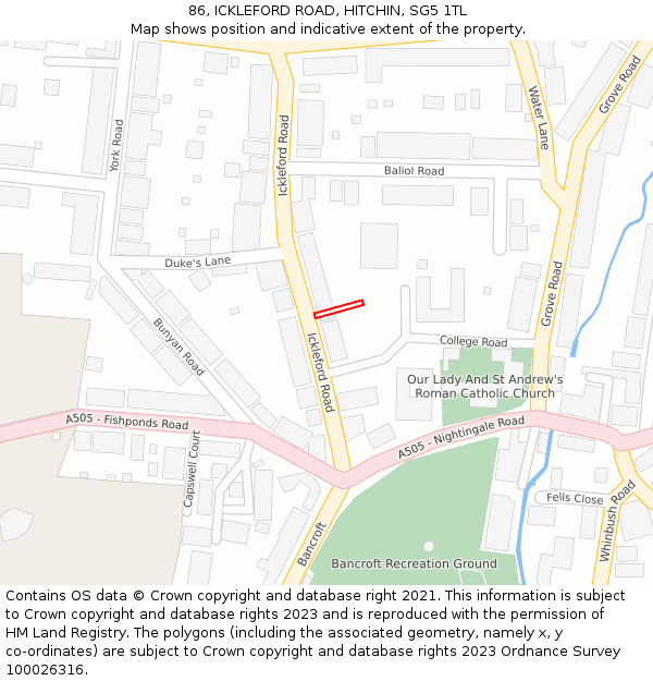 86, ICKLEFORD ROAD, HITCHIN, SG5 1TL: Location map and indicative extent of plot