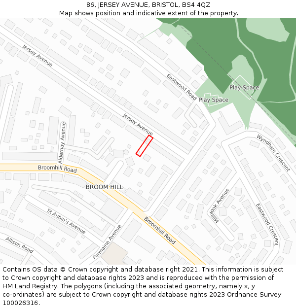 86, JERSEY AVENUE, BRISTOL, BS4 4QZ: Location map and indicative extent of plot