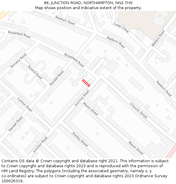 86, JUNCTION ROAD, NORTHAMPTON, NN2 7HS: Location map and indicative extent of plot
