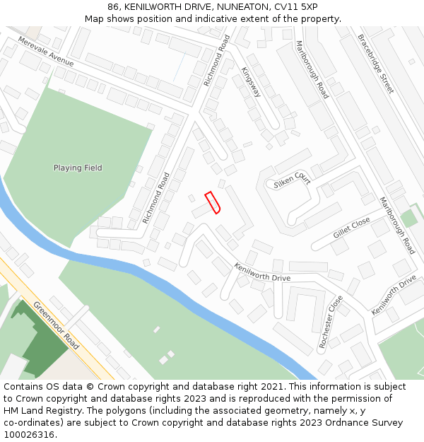 86, KENILWORTH DRIVE, NUNEATON, CV11 5XP: Location map and indicative extent of plot