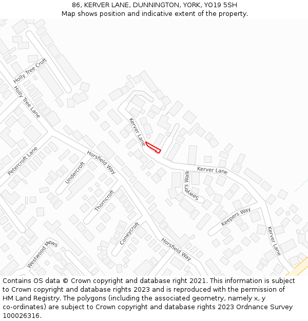 86, KERVER LANE, DUNNINGTON, YORK, YO19 5SH: Location map and indicative extent of plot