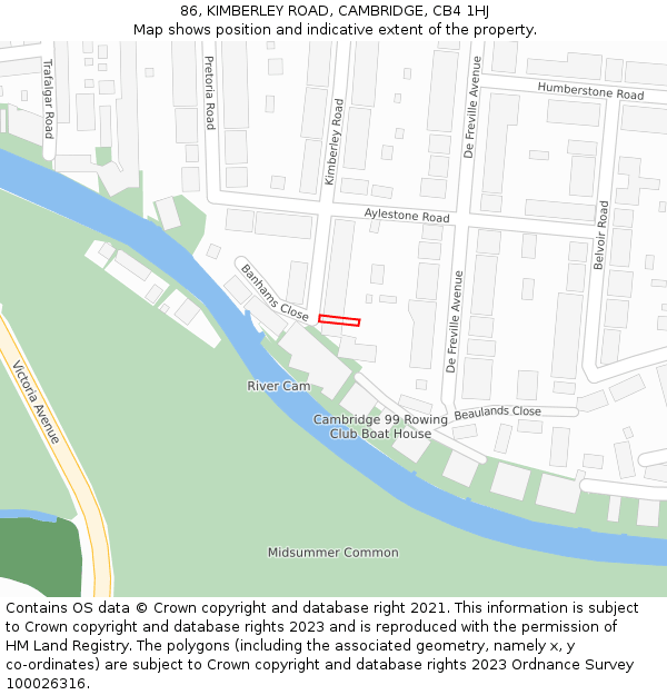 86, KIMBERLEY ROAD, CAMBRIDGE, CB4 1HJ: Location map and indicative extent of plot