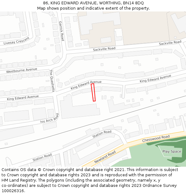 86, KING EDWARD AVENUE, WORTHING, BN14 8DQ: Location map and indicative extent of plot