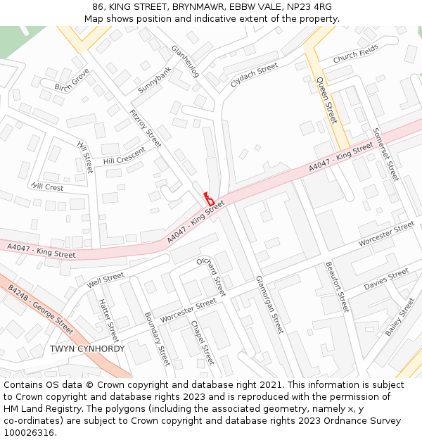 86, KING STREET, BRYNMAWR, EBBW VALE, NP23 4RG: Location map and indicative extent of plot