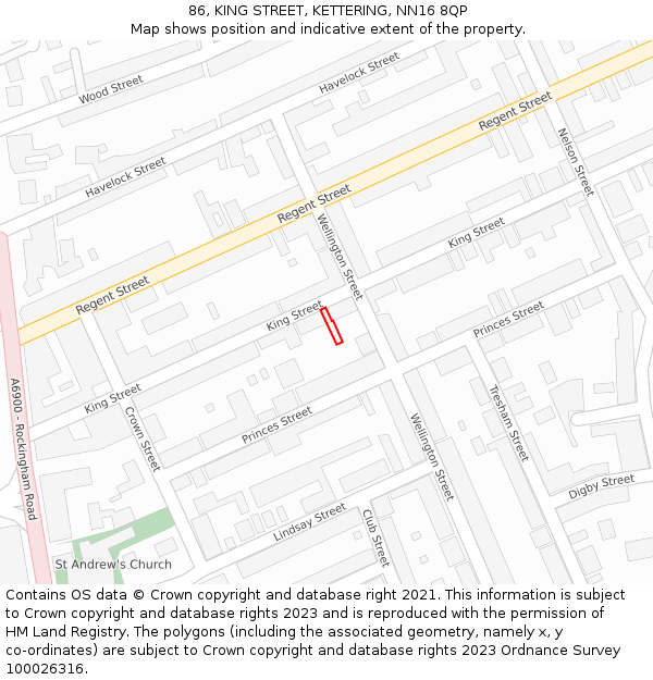 86, KING STREET, KETTERING, NN16 8QP: Location map and indicative extent of plot