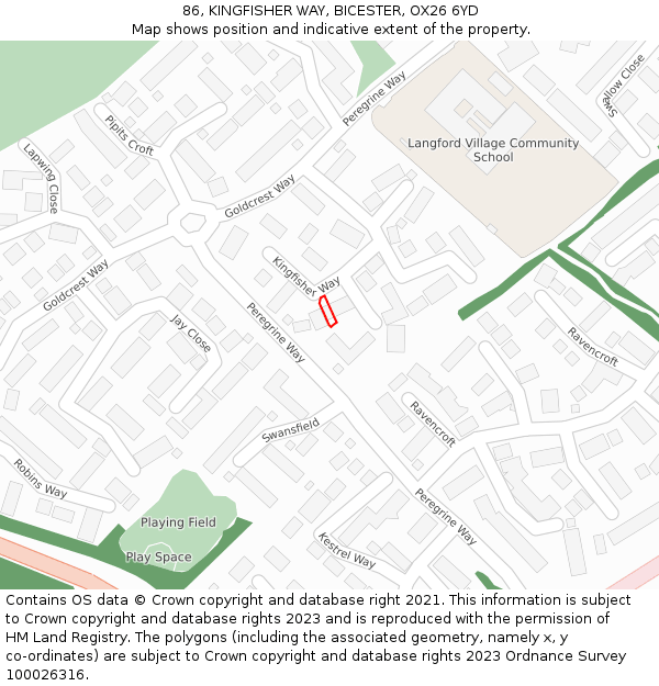 86, KINGFISHER WAY, BICESTER, OX26 6YD: Location map and indicative extent of plot