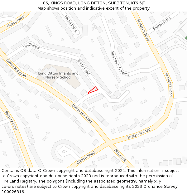 86, KINGS ROAD, LONG DITTON, SURBITON, KT6 5JF: Location map and indicative extent of plot