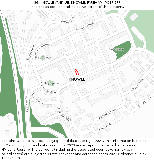 86, KNOWLE AVENUE, KNOWLE, FAREHAM, PO17 5FR: Location map and indicative extent of plot