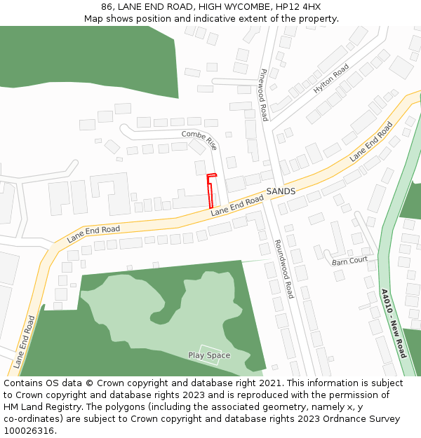 86, LANE END ROAD, HIGH WYCOMBE, HP12 4HX: Location map and indicative extent of plot
