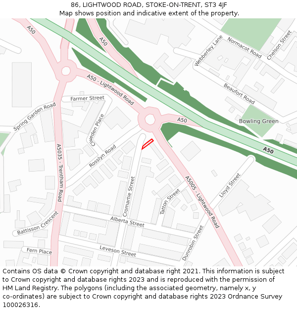 86, LIGHTWOOD ROAD, STOKE-ON-TRENT, ST3 4JF: Location map and indicative extent of plot