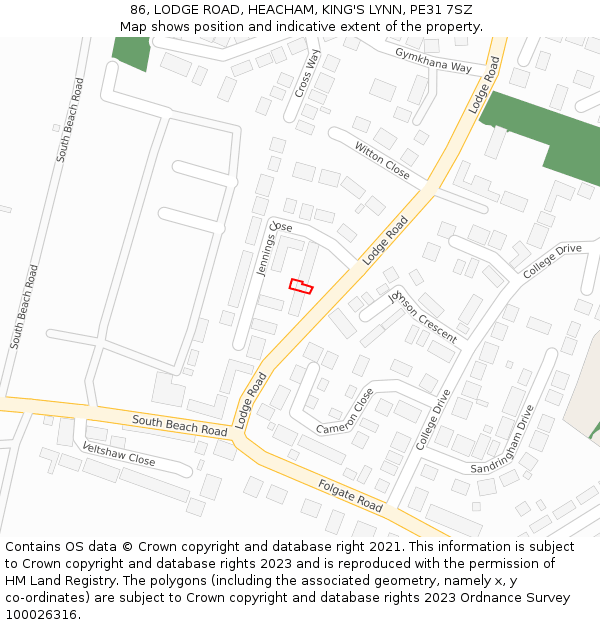 86, LODGE ROAD, HEACHAM, KING'S LYNN, PE31 7SZ: Location map and indicative extent of plot