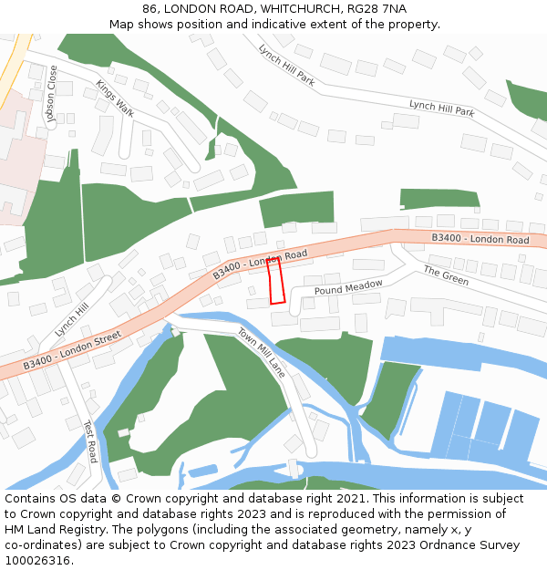 86, LONDON ROAD, WHITCHURCH, RG28 7NA: Location map and indicative extent of plot