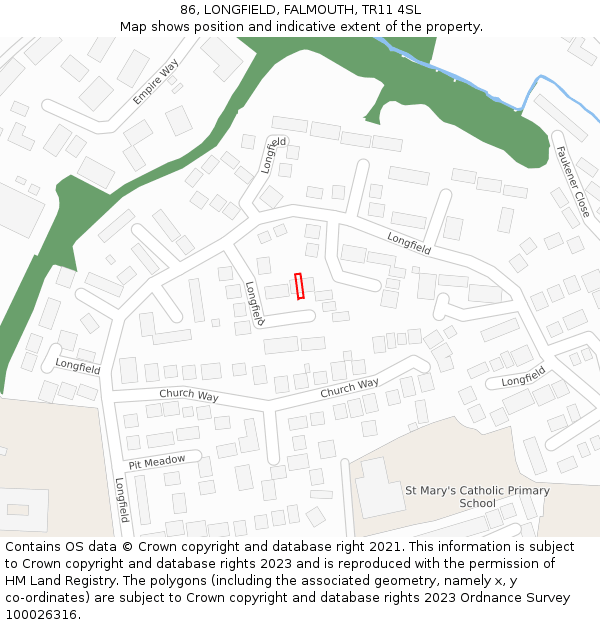 86, LONGFIELD, FALMOUTH, TR11 4SL: Location map and indicative extent of plot
