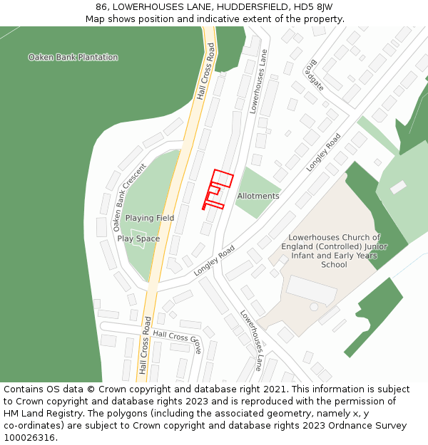 86, LOWERHOUSES LANE, HUDDERSFIELD, HD5 8JW: Location map and indicative extent of plot