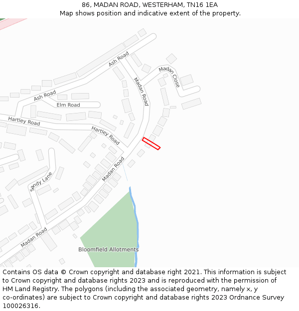 86, MADAN ROAD, WESTERHAM, TN16 1EA: Location map and indicative extent of plot