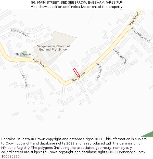 86, MAIN STREET, SEDGEBERROW, EVESHAM, WR11 7UF: Location map and indicative extent of plot