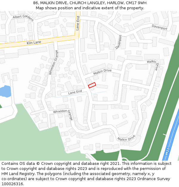 86, MALKIN DRIVE, CHURCH LANGLEY, HARLOW, CM17 9WH: Location map and indicative extent of plot