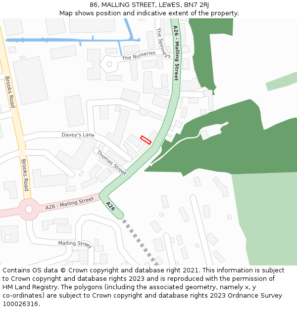 86, MALLING STREET, LEWES, BN7 2RJ: Location map and indicative extent of plot