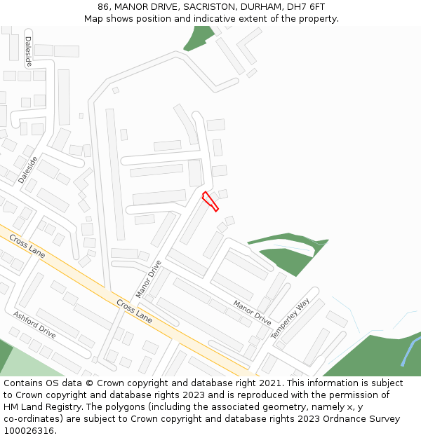 86, MANOR DRIVE, SACRISTON, DURHAM, DH7 6FT: Location map and indicative extent of plot