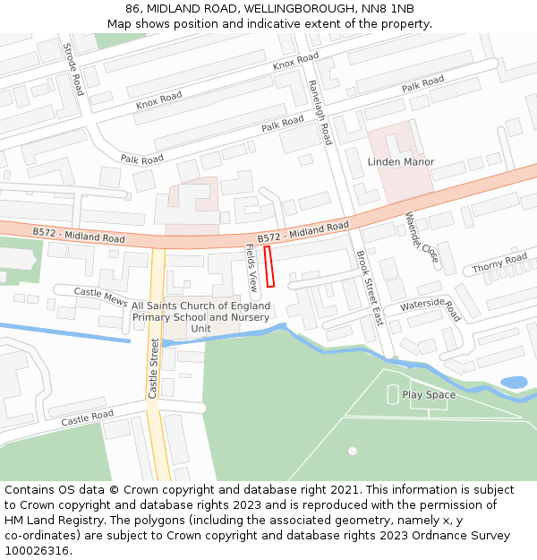 86, MIDLAND ROAD, WELLINGBOROUGH, NN8 1NB: Location map and indicative extent of plot