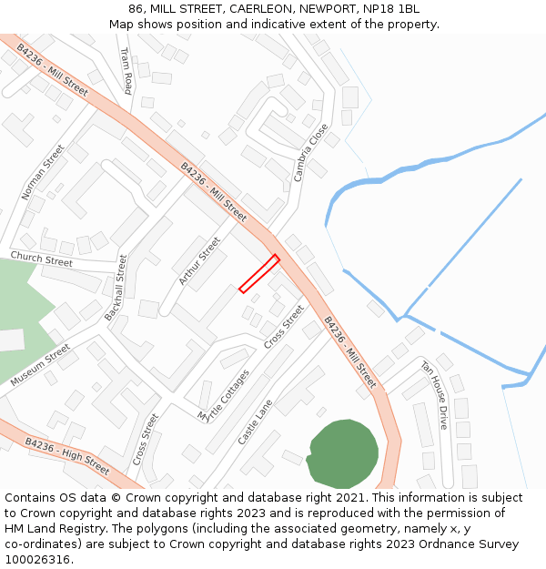 86, MILL STREET, CAERLEON, NEWPORT, NP18 1BL: Location map and indicative extent of plot