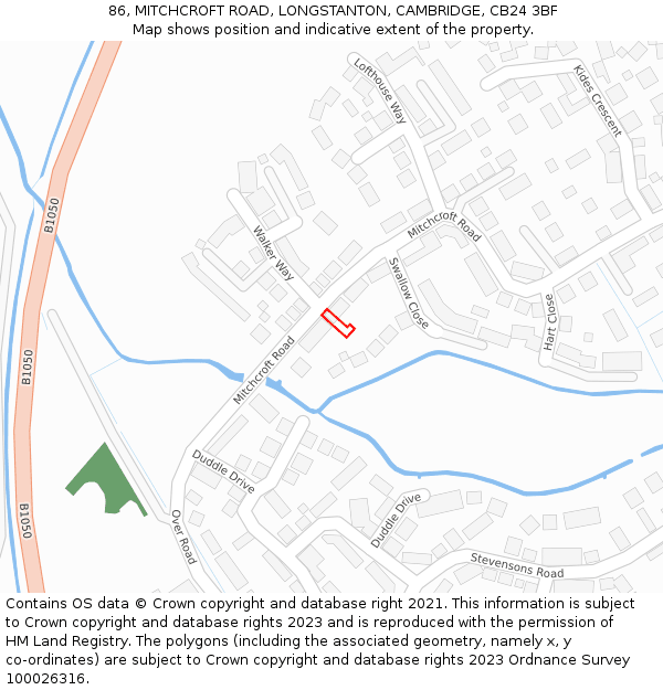 86, MITCHCROFT ROAD, LONGSTANTON, CAMBRIDGE, CB24 3BF: Location map and indicative extent of plot