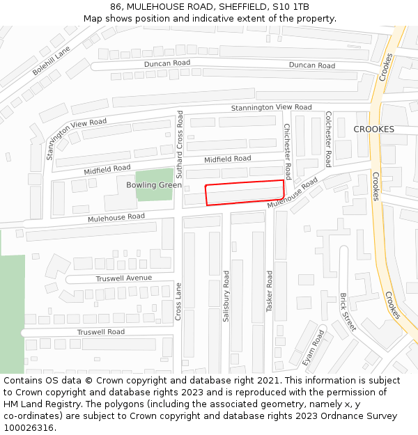 86, MULEHOUSE ROAD, SHEFFIELD, S10 1TB: Location map and indicative extent of plot