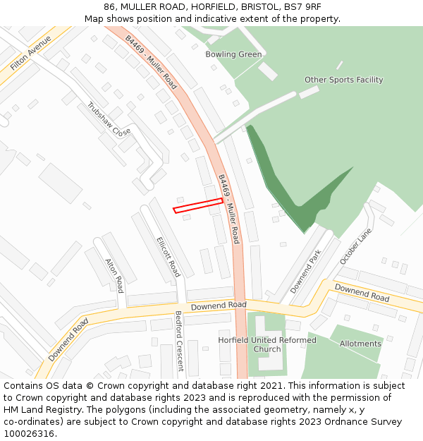 86, MULLER ROAD, HORFIELD, BRISTOL, BS7 9RF: Location map and indicative extent of plot