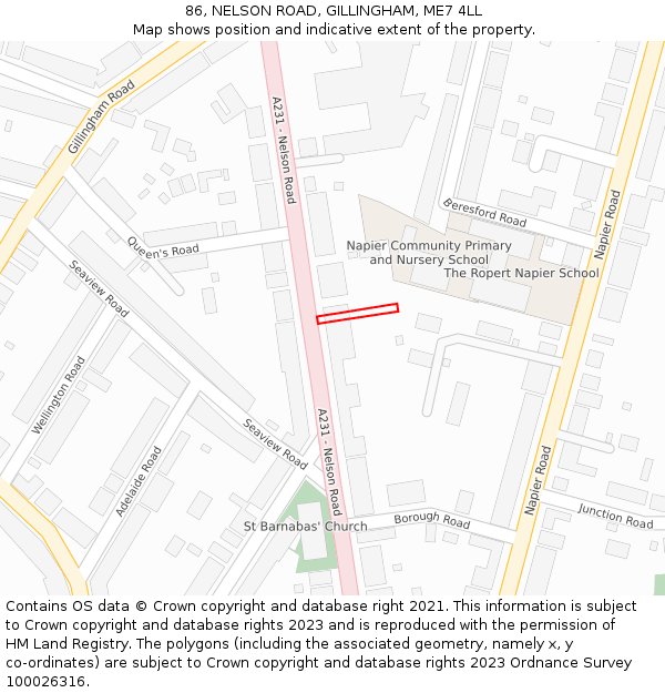 86, NELSON ROAD, GILLINGHAM, ME7 4LL: Location map and indicative extent of plot