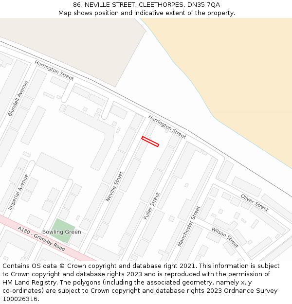 86, NEVILLE STREET, CLEETHORPES, DN35 7QA: Location map and indicative extent of plot
