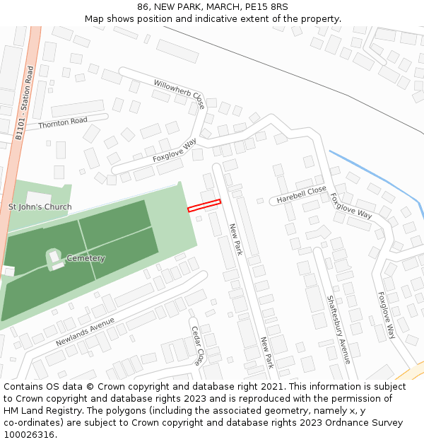 86, NEW PARK, MARCH, PE15 8RS: Location map and indicative extent of plot