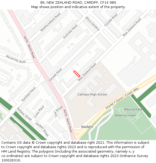 86, NEW ZEALAND ROAD, CARDIFF, CF14 3BS: Location map and indicative extent of plot