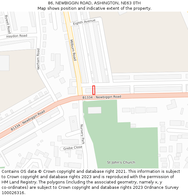 86, NEWBIGGIN ROAD, ASHINGTON, NE63 0TH: Location map and indicative extent of plot