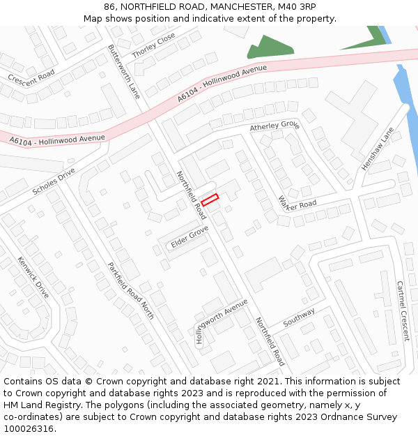 86, NORTHFIELD ROAD, MANCHESTER, M40 3RP: Location map and indicative extent of plot