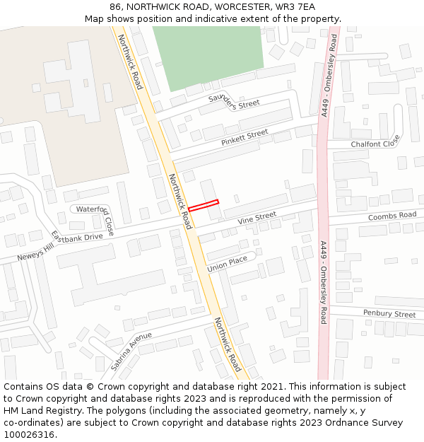 86, NORTHWICK ROAD, WORCESTER, WR3 7EA: Location map and indicative extent of plot