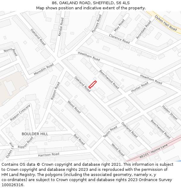 86, OAKLAND ROAD, SHEFFIELD, S6 4LS: Location map and indicative extent of plot