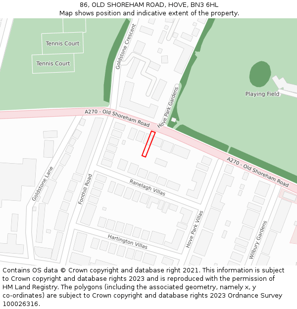 86, OLD SHOREHAM ROAD, HOVE, BN3 6HL: Location map and indicative extent of plot