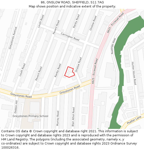 86, ONSLOW ROAD, SHEFFIELD, S11 7AG: Location map and indicative extent of plot