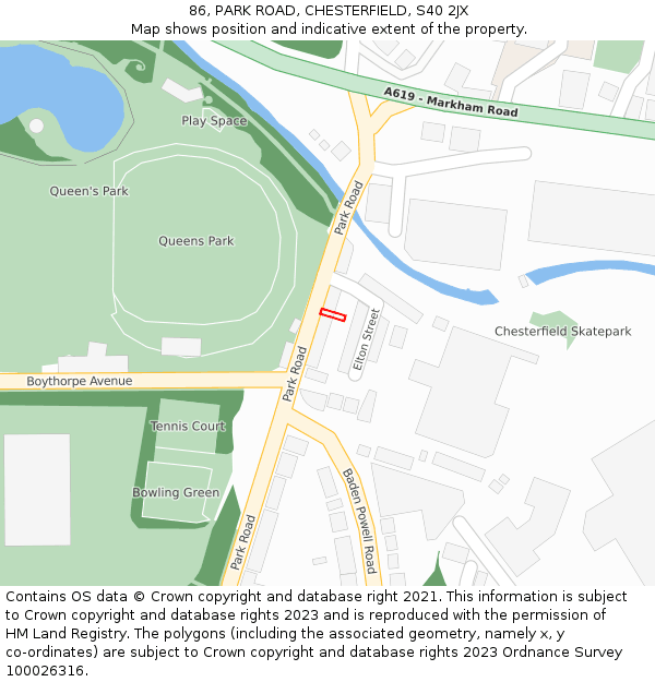 86, PARK ROAD, CHESTERFIELD, S40 2JX: Location map and indicative extent of plot