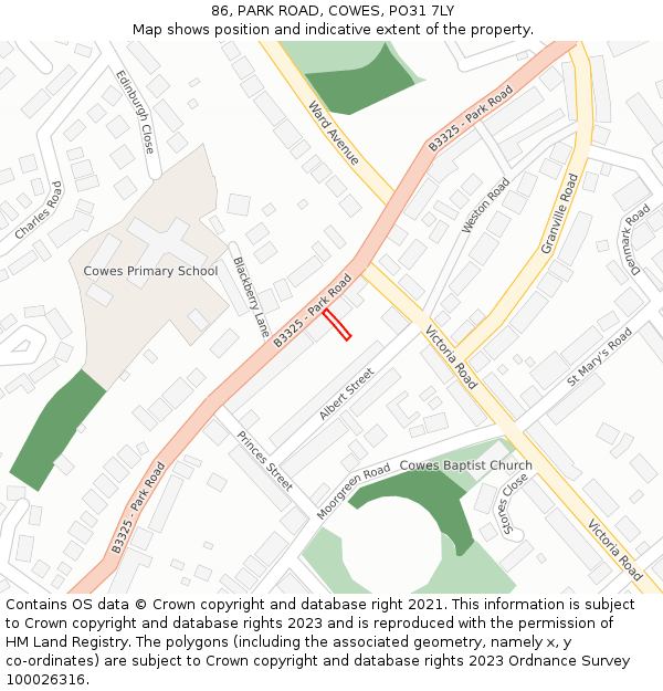 86, PARK ROAD, COWES, PO31 7LY: Location map and indicative extent of plot