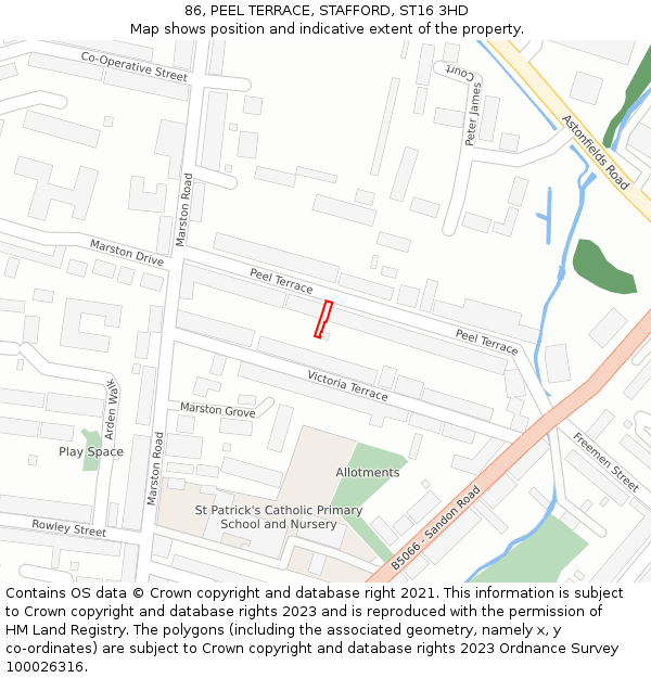 86, PEEL TERRACE, STAFFORD, ST16 3HD: Location map and indicative extent of plot