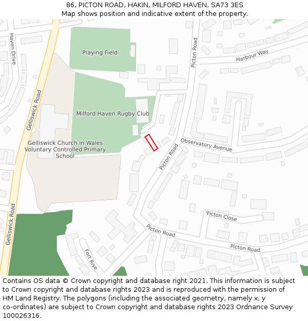 86, PICTON ROAD, HAKIN, MILFORD HAVEN, SA73 3ES: Location map and indicative extent of plot