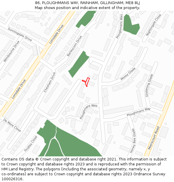 86, PLOUGHMANS WAY, RAINHAM, GILLINGHAM, ME8 8LJ: Location map and indicative extent of plot